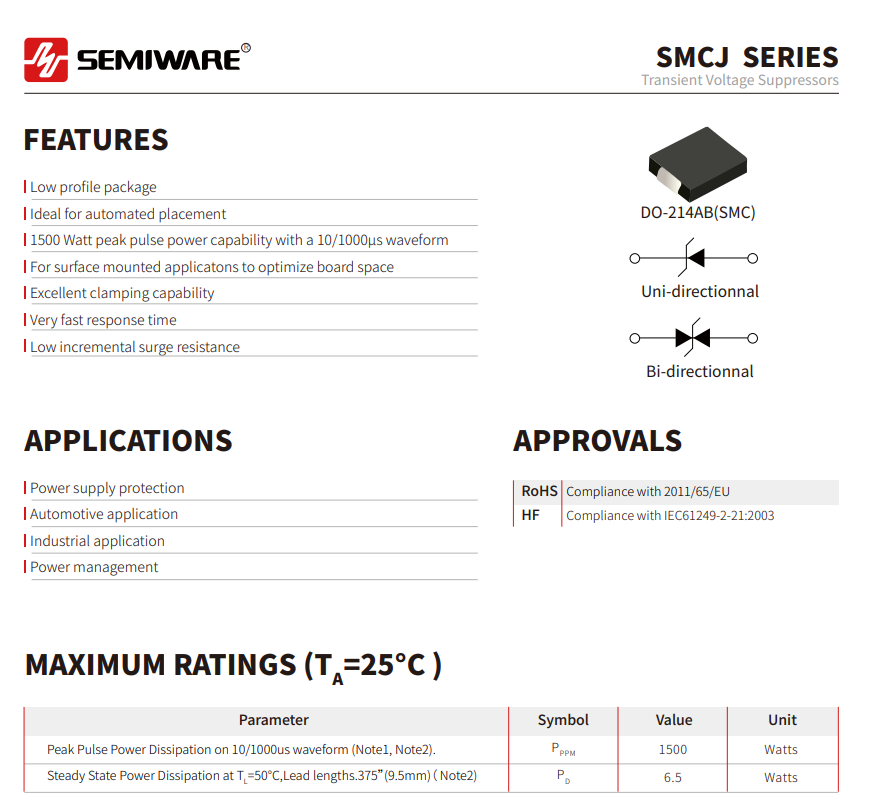 SMCJ36A TVS Diode for AI Audio Devices: Reliable Surge Protection Solution-Protection Devices-TVS Diodes-ESD Protection devices-Gas Discharge Tube-Thyristor-Pled Protectors-Mov