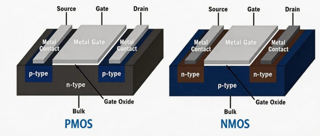 NMOS vs PMOS: Key Differences, Working Principles, and Applications-Protection Devices-TVS Diodes-ESD Protection devices-Gas Discharge Tube-Thyristor-Pled Protectors-Mov