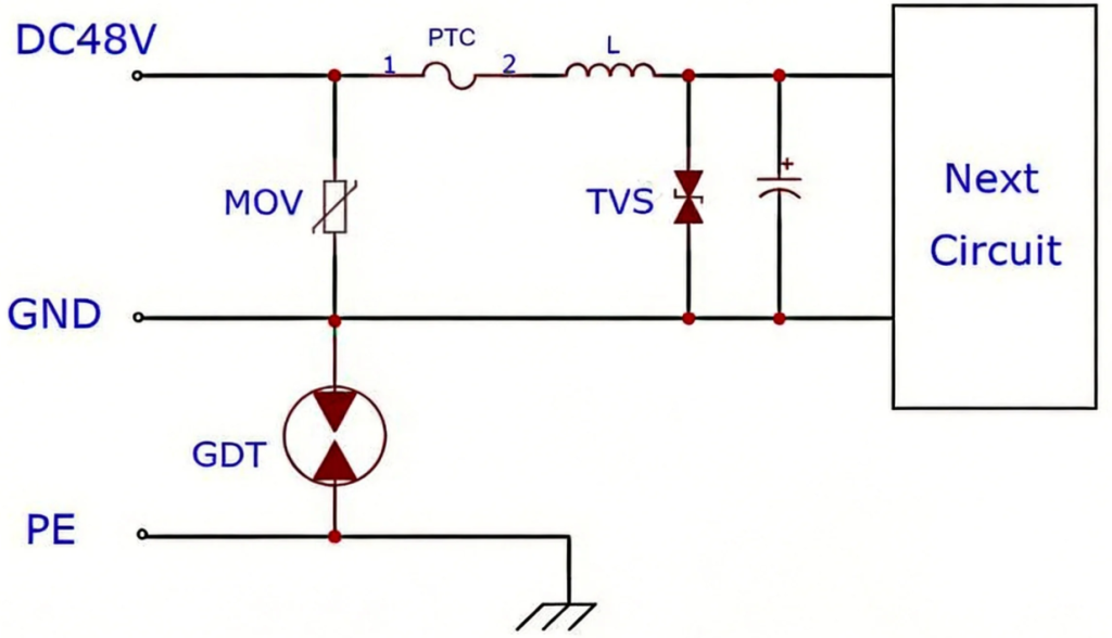48V DC SELV Power Supply Surge, ESD, and Overcurrent Comprehensive Protection Solution-Protection Devices-TVS Diodes-ESD Protection devices-Gas Discharge Tube-Thyristor-Pled Protectors-Mov