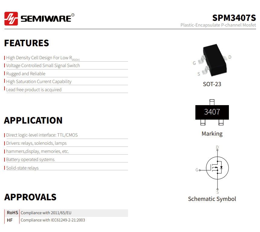 SPM3407S P-Channel MOSFET: A High-Performance Alternative to the AO3407-Protection Devices-TVS Diodes-ESD Protection devices-Gas Discharge Tube-Thyristor-Pled Protectors-Mov