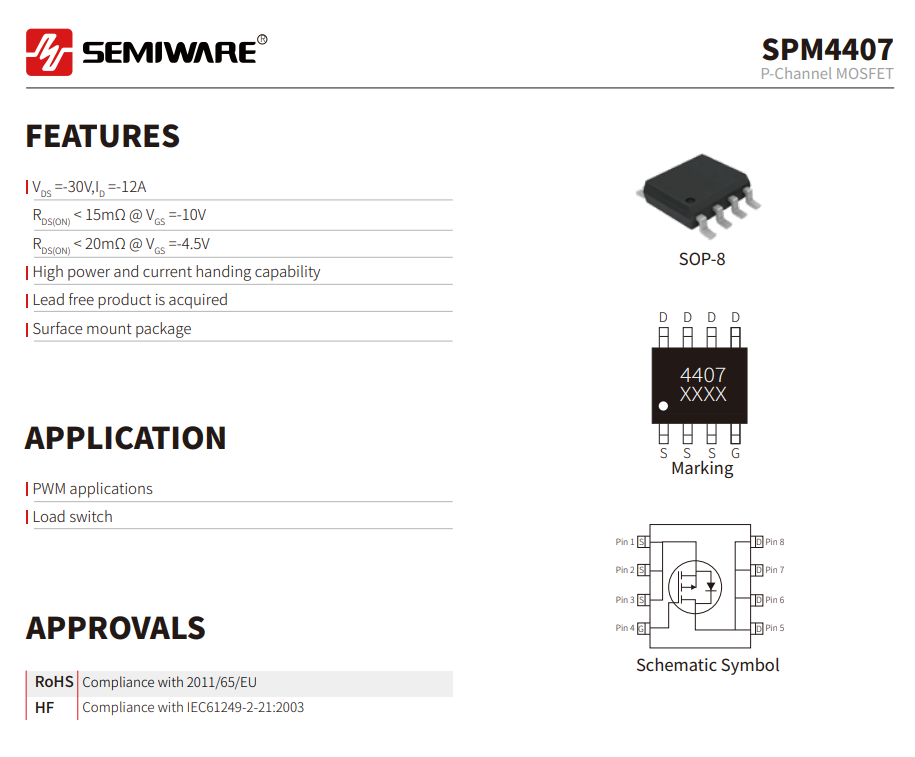 SPM4407: A Reliable Alternative to the AO4407A – 30V P-Channel MOSFET-Protection Devices-TVS Diodes-ESD Protection devices-Gas Discharge Tube-Thyristor-Pled Protectors-Mov