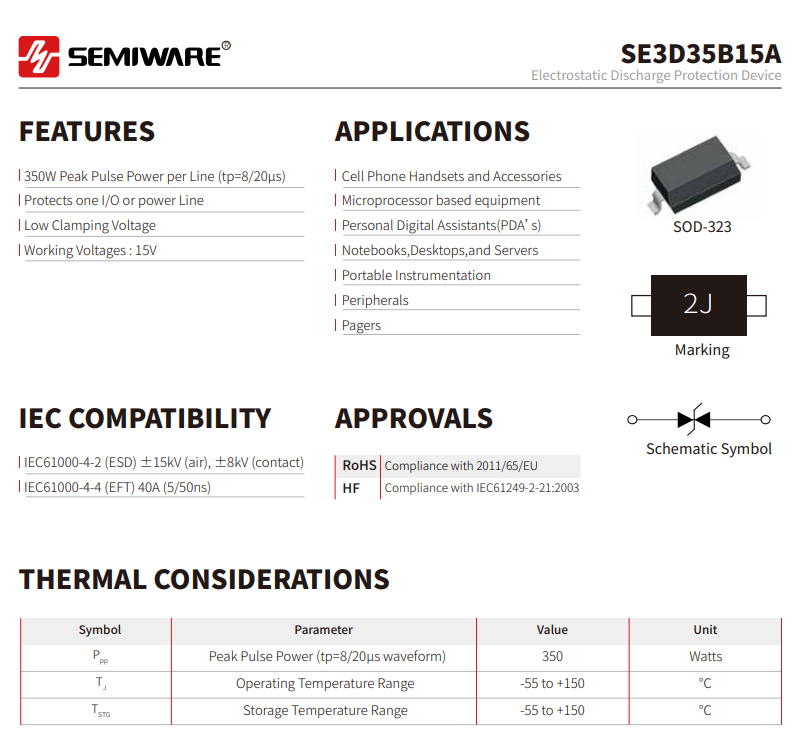 SE3D35B15A: A Reliable Alternative to SD15C for ESD and Surge Protection-Protection Devices-TVS Diodes-ESD Protection devices-Gas Discharge Tube-Thyristor-Pled Protectors-Mov
