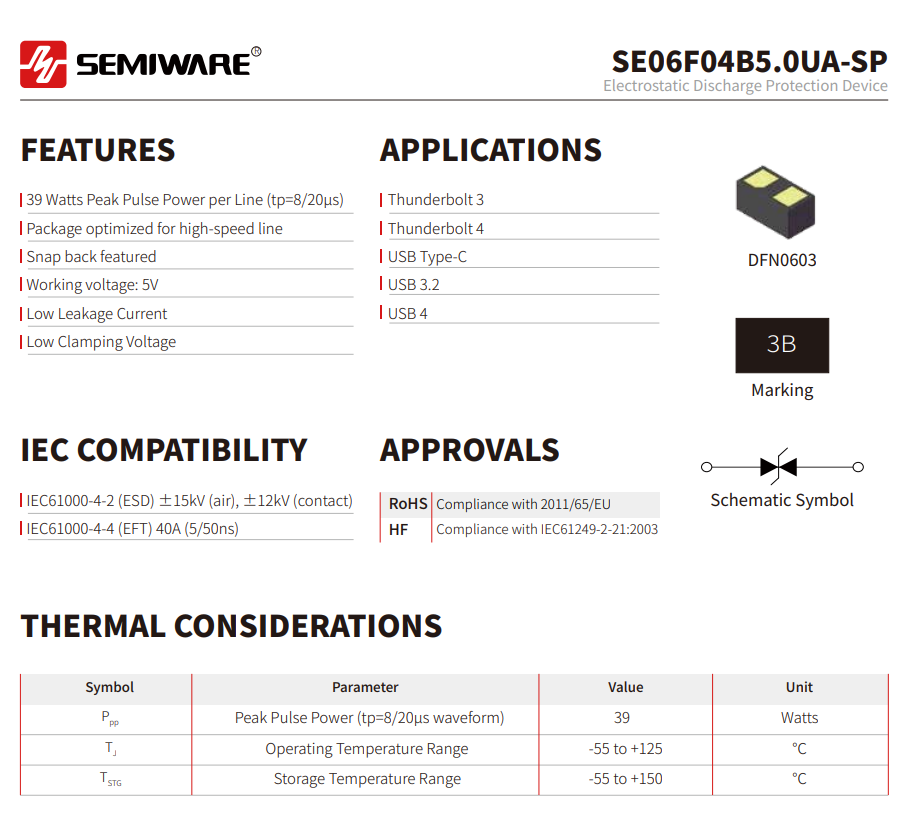 SE06F04B5.0UA-SP: Snap-back Ultra-low Capacitance ESD Protection Diode-Protection Devices-TVS Diodes-ESD Protection devices-Gas Discharge Tube-Thyristor-Pled Protectors-Mov