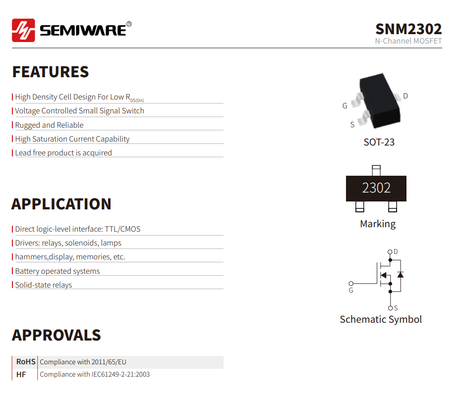 SNM2302: 20V SOT-23 N-Channel MOSFET – A Replacement Option for the SI2302-Protection Devices-TVS Diodes-ESD Protection devices-Gas Discharge Tube-Thyristor-Pled Protectors-Mov